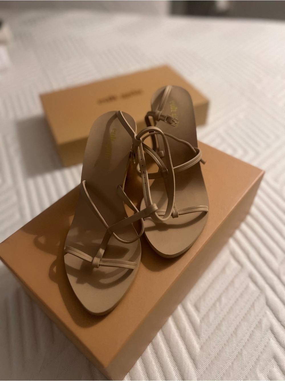 cult gaia Tan and Black Sculptural Ball-Heel T-Strap Sandals - Picture 2 of 4